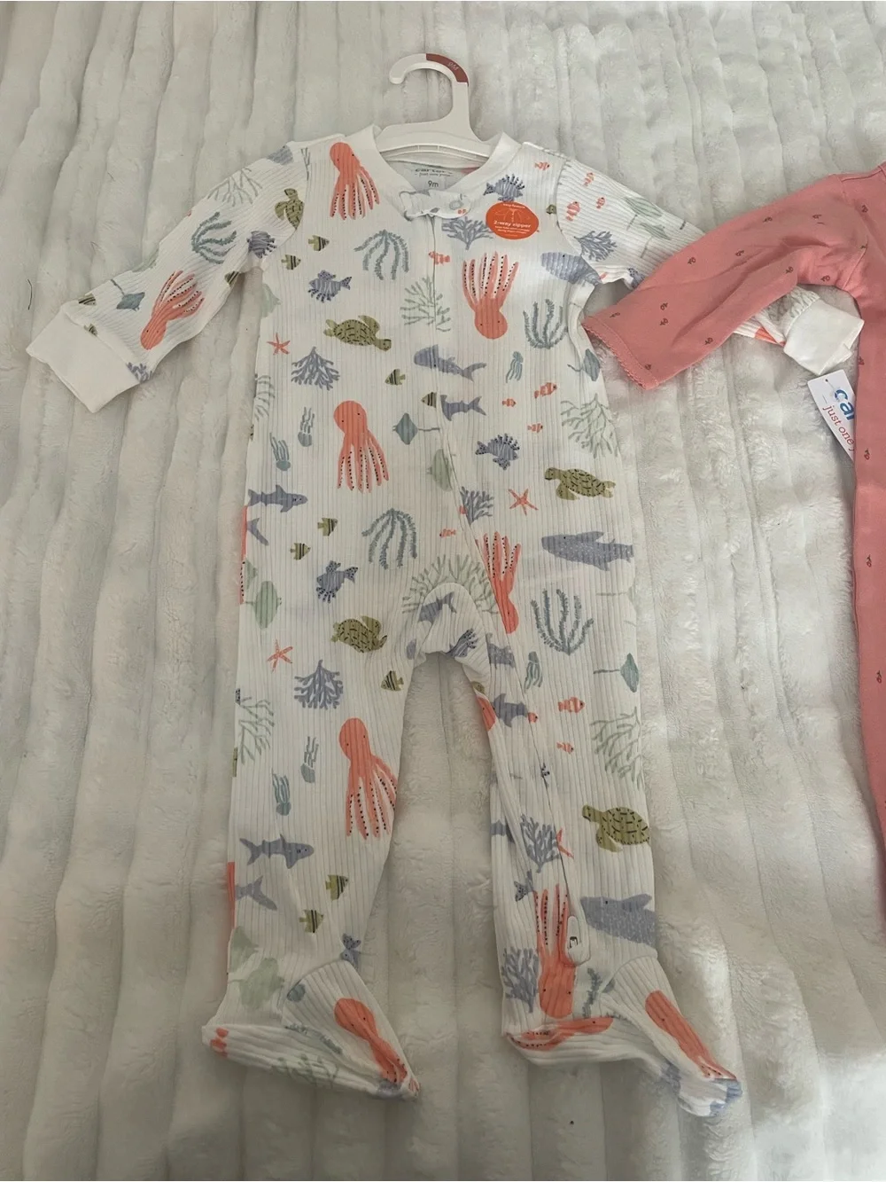 Carter's Coral Pink 'Little Sister' Footed One-Piece & Ocean Print Sleepsuit